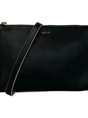 agnes b IS11G-04 Black White Leather Shoulder Bag
